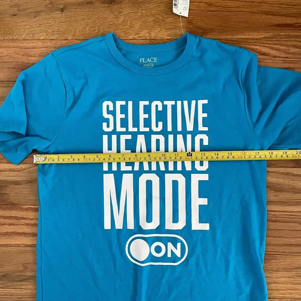 NWT Childrens Place Kids XL 14 16 Selective Hearing Graphic Tee Turquoise